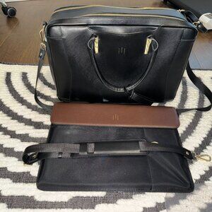 Black Saffiano Leather Briefcase with Laptop Sleeve (La Mansio)